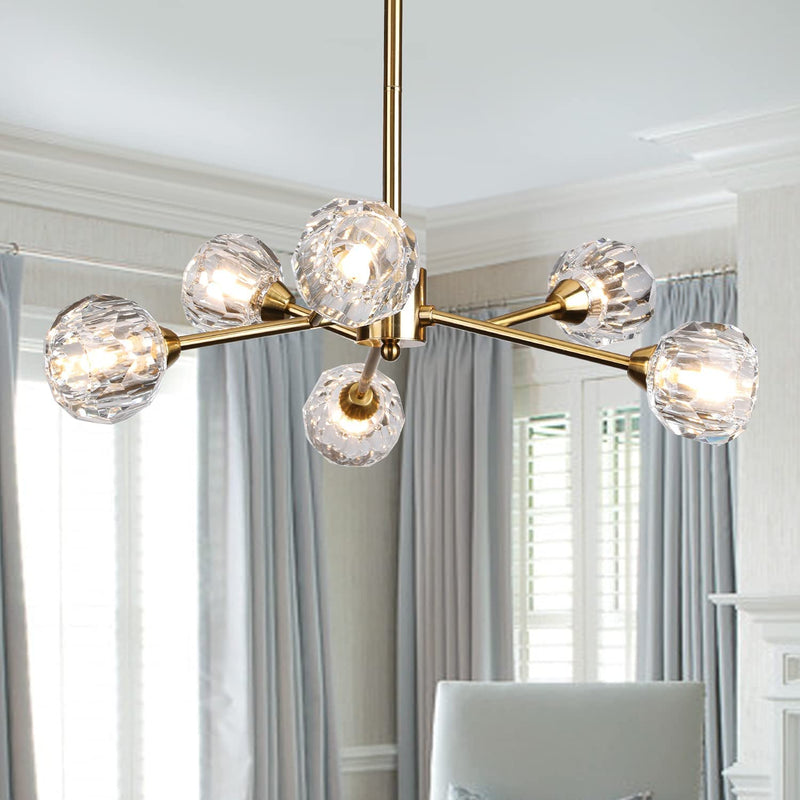 Weesalife Sputnik Chandeliers Mid Century Crystal Pendant Light Chandelier 6 Lights Contemporary Brass Branches Chandeliers Ceiling Light Fixtures for Dining Room Bedroom Living Room Home & Garden > Lighting > Lighting Fixtures > Chandeliers ZYuan Lighting A-6 Lights Brass  