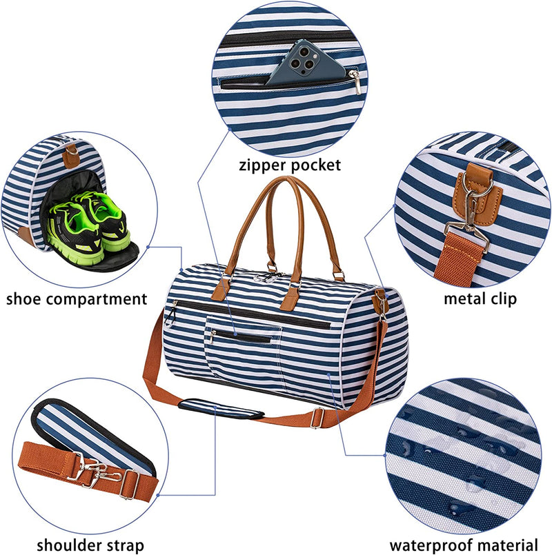 Kuston Sports Gym Bag with Shoes Compartment &Wet Pocket Gym Duffel Bag Overnight Bag for Men and Women (Stripe Blue) Home & Garden > Household Supplies > Storage & Organization Kuston   
