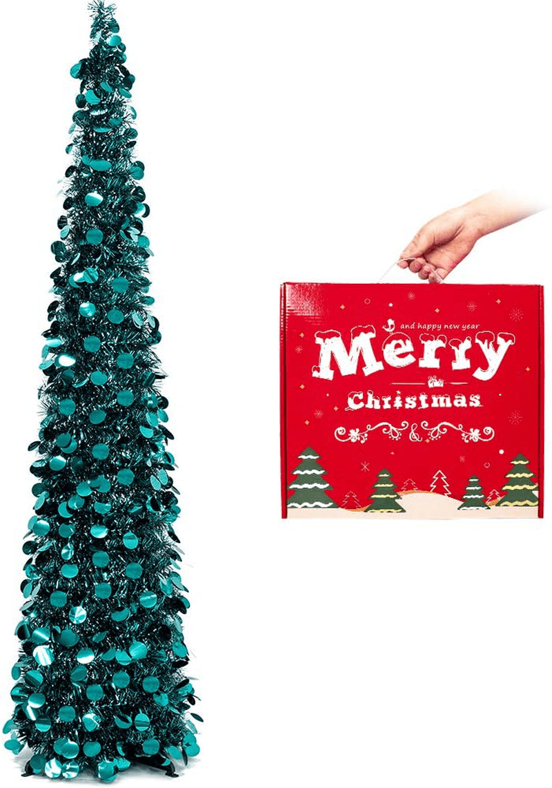5ft Pop up Christmas Tinsel Tree with Stand，MACTING Easy-Assembly Tinsel Coastal Glittery Christmas Tree for Holiday Xmas Decorations (Blue) Home & Garden > Decor > Seasonal & Holiday Decorations > Christmas Tree Stands MACTING 5ft Peacock Blue  