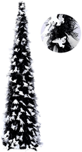 5FT Pop Up Halloween Christmas Slim Black Tinsel Tree w/Shiny Green Spider Sequin, Collapsible Artificial Pencil Halloween Xmas Trees w/Plastic Stand for Fireplace Office Indoor, Unique Party Decor Home & Garden > Decor > Seasonal & Holiday Decorations > Christmas Tree Stands YuQi B4.black W/Ghost Shape Sequins  