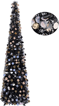 5FT Pop Up Halloween Christmas Slim Black Tinsel Tree w/Shiny Green Spider Sequin, Collapsible Artificial Pencil Halloween Xmas Trees w/Plastic Stand for Fireplace Office Indoor, Unique Party Decor Home & Garden > Decor > Seasonal & Holiday Decorations > Christmas Tree Stands YuQi B1.black W/Glitter Sequins  