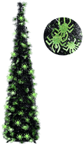 5FT Pop Up Halloween Christmas Slim Black Tinsel Tree w/Shiny Green Spider Sequin, Collapsible Artificial Pencil Halloween Xmas Trees w/Plastic Stand for Fireplace Office Indoor, Unique Party Decor Home & Garden > Decor > Seasonal & Holiday Decorations > Christmas Tree Stands YuQi B2.black W/Green Spiders  