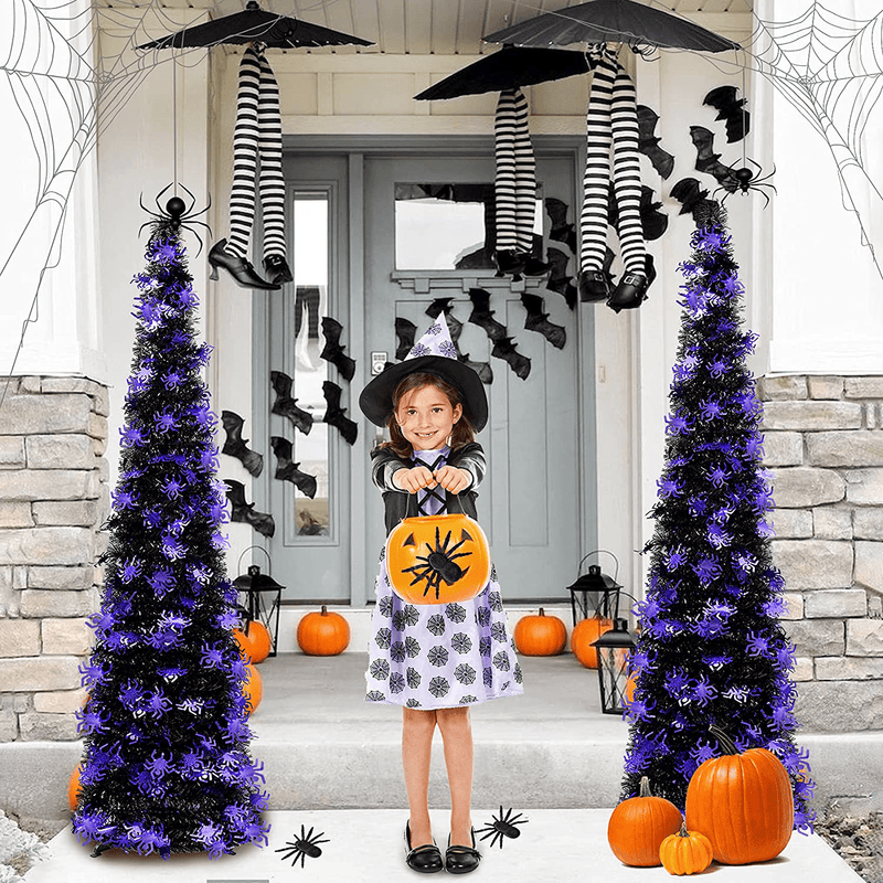 5FT Pop Up Tinsel Slim Trees for Halloween Decoration with Plump Shiny Spider sequins,Collapsible Artificial Pencil Halloween Xmas Tree with Plastic Stand for Fireplace & Office &Classroom,Party Decor Arts & Entertainment > Party & Celebration > Party Supplies YuQi   