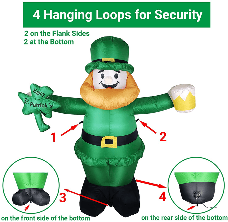 5FT St Patricks Day Inflatables Blow up Yard Decorations, KECEMUY Saint Patricks Day Inflatable Leprechaun Holding Shamrocks Beer, San Patrick Blowup for Yard Garden Lawn Irish Lucky Day Decor Arts & Entertainment > Party & Celebration > Party Supplies KECEMUY   