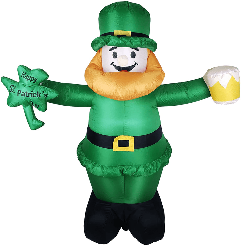 5FT St Patricks Day Inflatables Blow up Yard Decorations, KECEMUY Saint Patricks Day Inflatable Leprechaun Holding Shamrocks Beer, San Patrick Blowup for Yard Garden Lawn Irish Lucky Day Decor