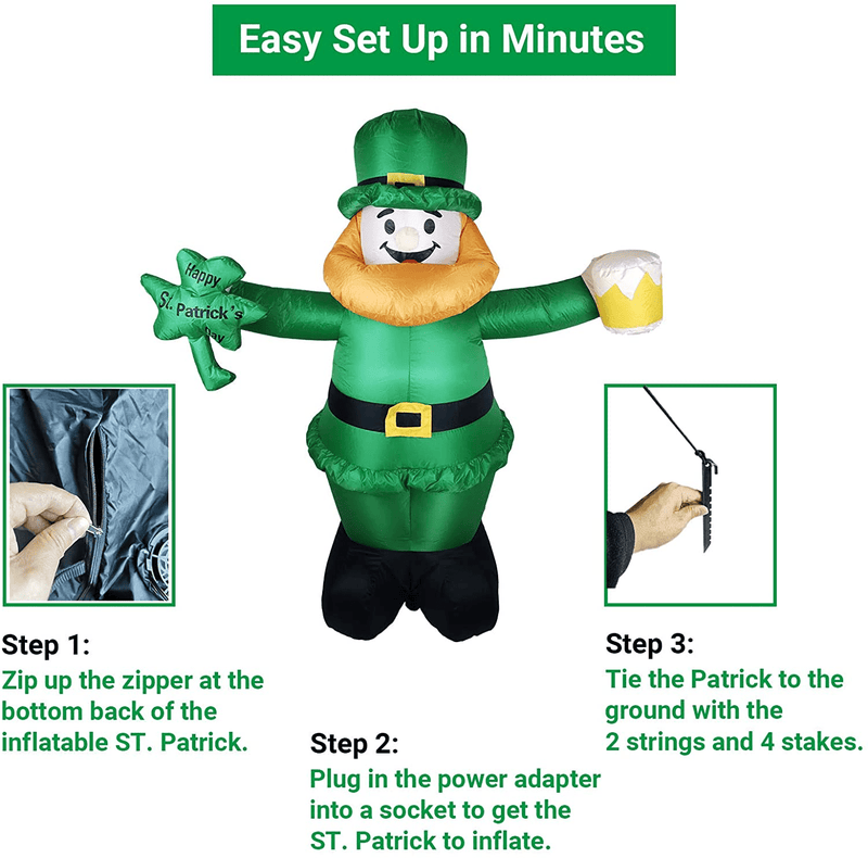 5FT St Patricks Day Inflatables Blow up Yard Decorations, KECEMUY Saint Patricks Day Inflatable Leprechaun Holding Shamrocks Beer, San Patrick Blowup for Yard Garden Lawn Irish Lucky Day Decor Arts & Entertainment > Party & Celebration > Party Supplies KECEMUY   