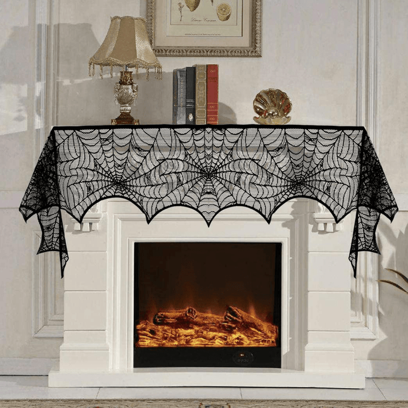 5pack Halloween Decorations Tablecloth Runner Black Lace Round Spider Cobweb Table Cover Fireplace Mantel Scarf Spiderweb Fireplace Scarf Spider Lampshade with 36pcs Scary 3D Bat for Halloween Party Arts & Entertainment > Party & Celebration > Party Supplies Tayfremn   