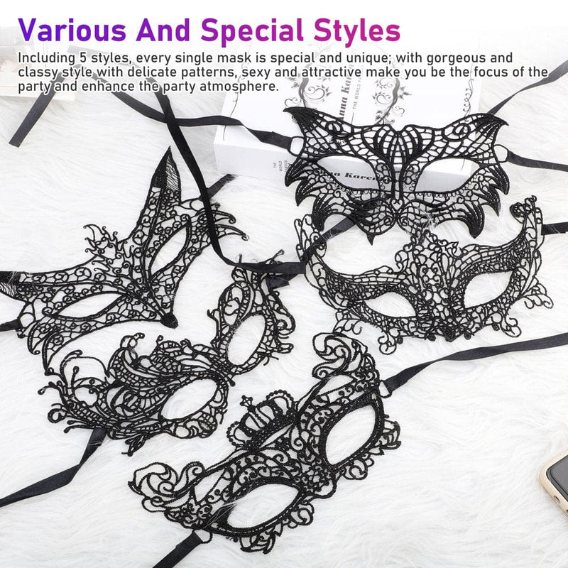 5Pcs Black Lace Eye Mask, TSV Lace Venetian Eyes Cover, Masquerades Lace Eye Mask, Cosplay Party Black Eyes Cover, Festival Eyes Decoration for Women and Girls Apparel & Accessories > Costumes & Accessories > Masks TSV   