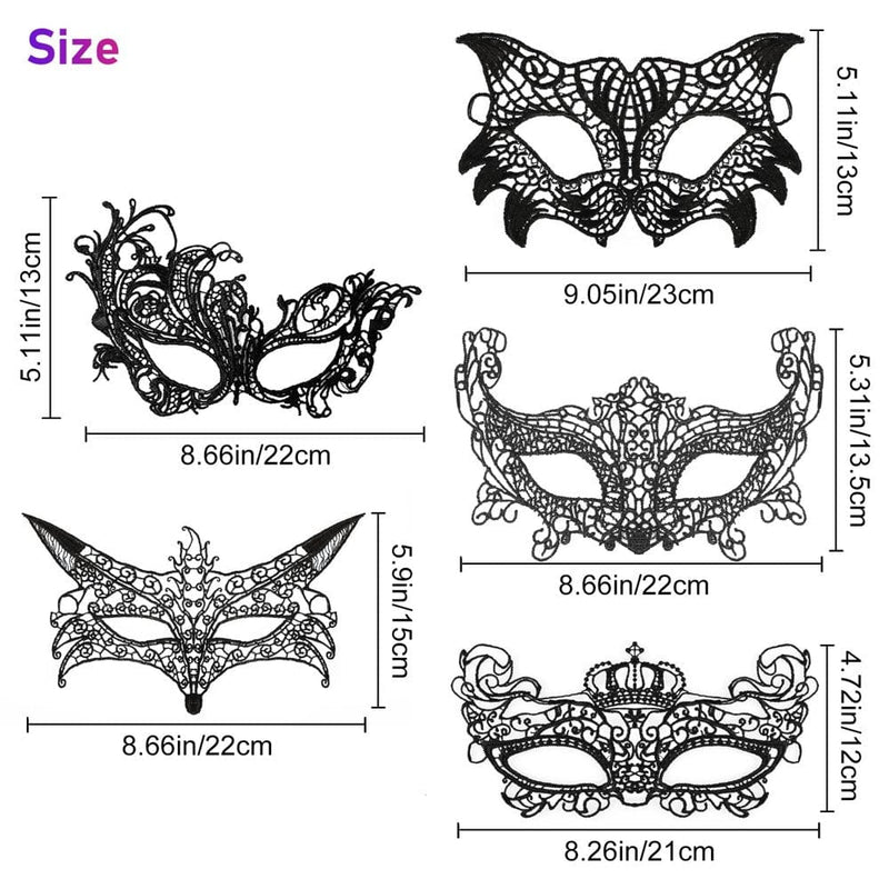 5Pcs Black Lace Eye Mask, TSV Lace Venetian Eyes Cover, Masquerades Lace Eye Mask, Cosplay Party Black Eyes Cover, Festival Eyes Decoration for Women and Girls