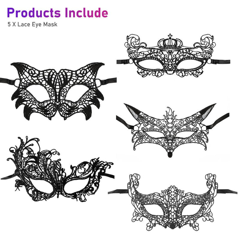 5Pcs Black Lace Eye Mask, TSV Lace Venetian Eyes Cover, Masquerades Lace Eye Mask, Cosplay Party Black Eyes Cover, Festival Eyes Decoration for Women and Girls