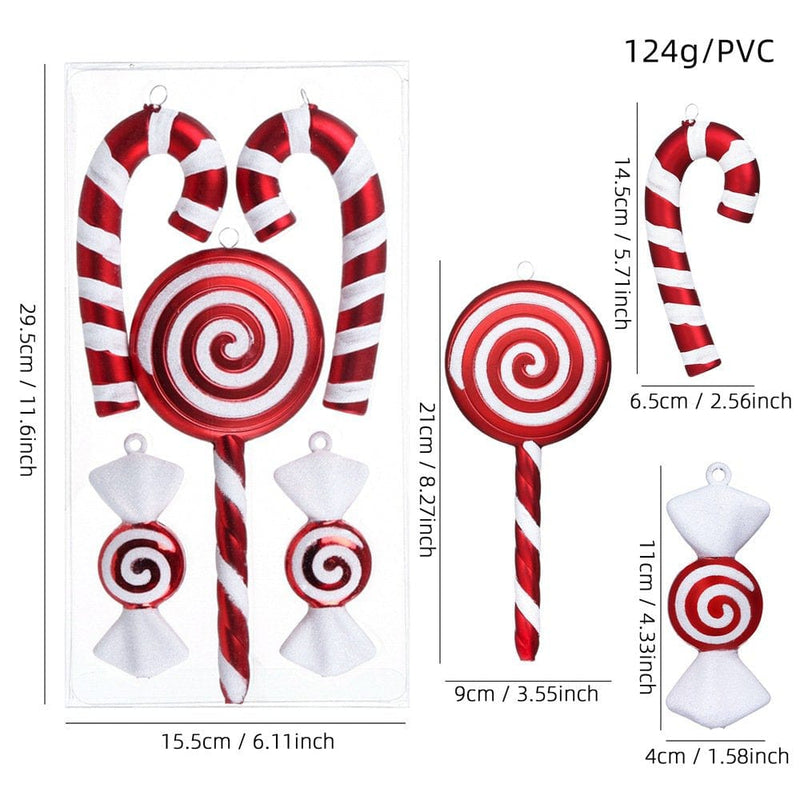 5Pcs Christmas Tree Candy Cane Hanging Ornaments for Home Party Supplies , Peppermint Candy Lollipop , Christmas Tree Decorations Xmas Tree Pendant Ornament Set  Balleen.e 5PCS  