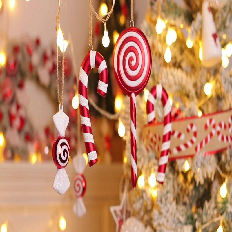 5Pcs Christmas Tree Candy Cane Hanging Ornaments for Home Party Supplies , Peppermint Candy Lollipop , Christmas Tree Decorations Xmas Tree Pendant Ornament Set  Balleen.e   