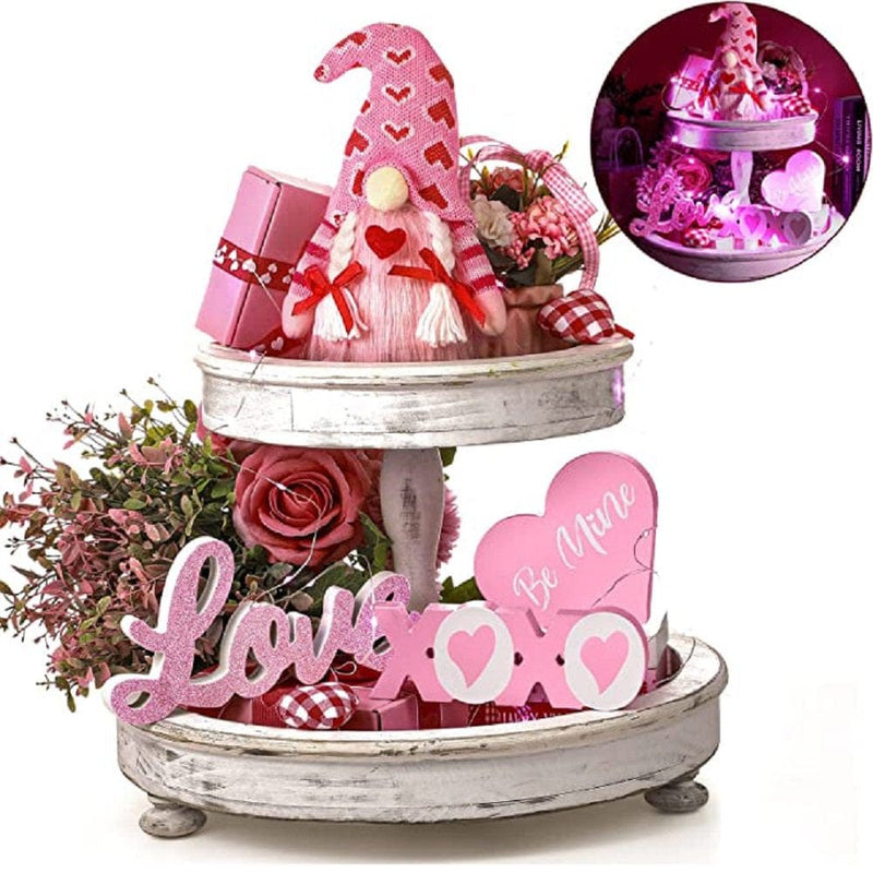 5PCS Valentine'S Day Tiered Tray Decor Includes Gnome Plush, Love Table Centerpieces, Heart Tassel Wood Beads, Heart Wooden Slice for Valentine'S Day Wedding Party Decoration(Tray Not Included) Home & Garden > Decor > Seasonal & Holiday Decorations Slopehill   
