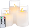 5plots Pure White Flickering Flameless Candles, Battery Operated Glass LED Pillar Candles with Remote Control and Timer, Moving Flame, Wax, Set of 3 Home & Garden > Decor > Home Fragrances > Candles 5plots Pure White  