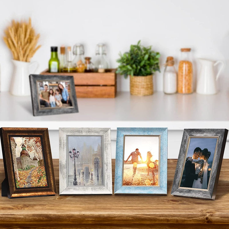 5X7 Picture Frames Set of 4 Rustic Retro Photo Frame with Tempered Glass Wall Mount and Tabletop Display Family Friends Wedding Gift