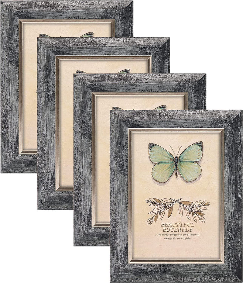 5X7 Picture Frames Set of 4 Rustic Retro Photo Frame with Tempered Glass Wall Mount and Tabletop Display Family Friends Wedding Gift Home & Garden > Decor > Picture Frames XUANLUO Grey-4pcs 5 x 7 inch 