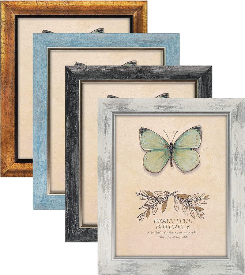 5X7 Picture Frames Set of 4 Rustic Retro Photo Frame with Tempered Glass Wall Mount and Tabletop Display Family Friends Wedding Gift Home & Garden > Decor > Picture Frames XUANLUO Mix Color-4pcs 8 x 10 inch 