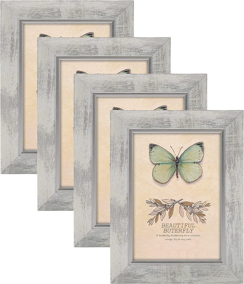 5X7 Picture Frames Set of 4 Rustic Retro Photo Frame with Tempered Glass Wall Mount and Tabletop Display Family Friends Wedding Gift Home & Garden > Decor > Picture Frames XUANLUO White 5 x 7 inch 