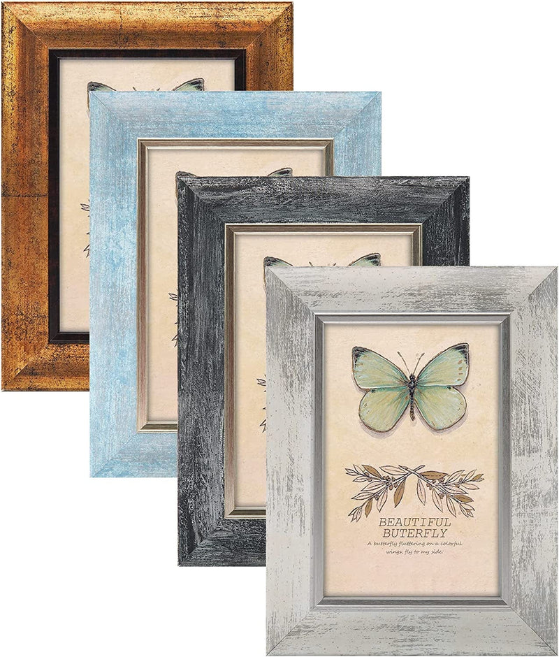5X7 Picture Frames Set of 4 Rustic Retro Photo Frame with Tempered Glass Wall Mount and Tabletop Display Family Friends Wedding Gift Home & Garden > Decor > Picture Frames XUANLUO Mix Color-4pcs 4 x 6 inch 