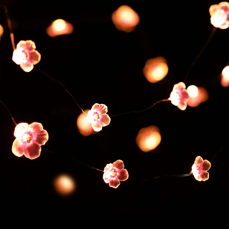 6.6 Ft 20 Leds Flower String Lights Fairy Cherry Blossom String Lights Wire Battery Powered String Lights for Valentine'S Day Wedding Nursery Girls Bedroom Decoration (Pink)