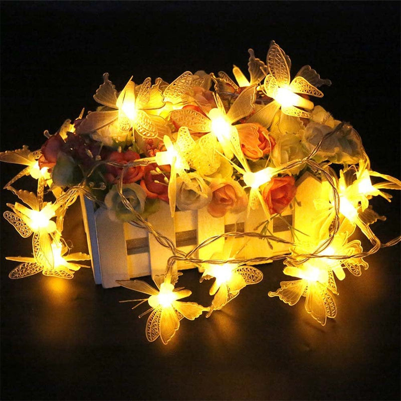 6.6Ft LED Butterfly String Lights,Syncont Firefly Twinkle Butterfly Curtain Fairy Lights Battery Operated for Bedroom Patio Christmas Wedding Party Dorm Christmas Valentine'S Day,Colorful Home & Garden > Decor > Seasonal & Holiday Decorations SynCont Yellow  