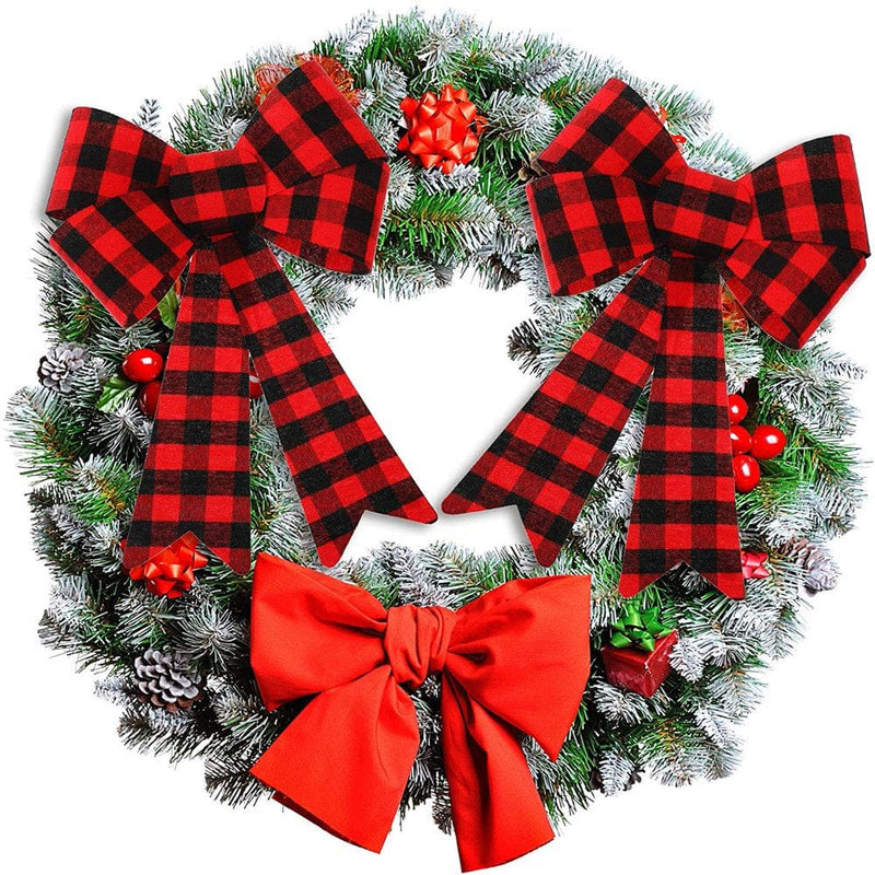 6 Christmas Buffalo Plaid Red Bows Burlap Plastic Black Checkered Small Wreath Ribbon Bow for Holiday Kitchen Indoor Outdoor Decoration Xmas Tree Garland Decor Gift Wrap Craft Supplies Home Home & Garden > Decor > Seasonal & Holiday Decorations& Garden > Decor > Seasonal & Holiday Decorations SurVank   
