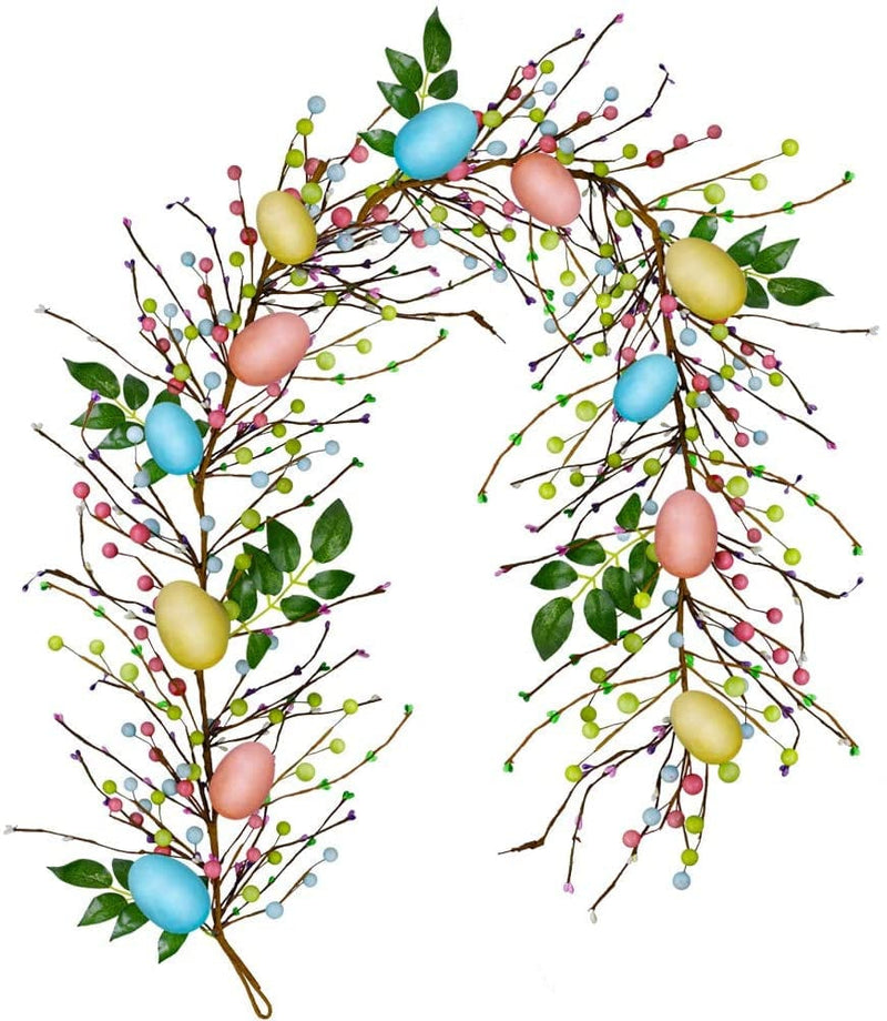 6 FT Long Artificial Easter Egg and Mixed Berry Garland Hanging Rustic Spring Garland Pastel Easter Garland Vine String for Easter Springtime Seasonal Decoration Wreath Making Home & Garden > Decor > Seasonal & Holiday Decorations Winlyn   