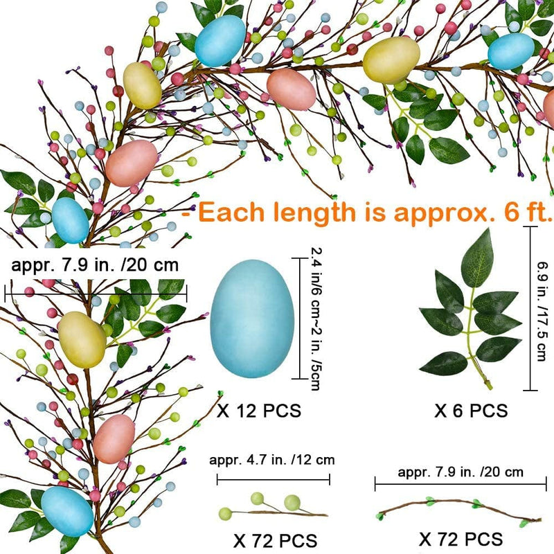 6 FT Long Artificial Easter Egg and Mixed Berry Garland Hanging Rustic Spring Garland Pastel Easter Garland Vine String for Easter Springtime Seasonal Decoration Wreath Making Home & Garden > Decor > Seasonal & Holiday Decorations Winlyn   