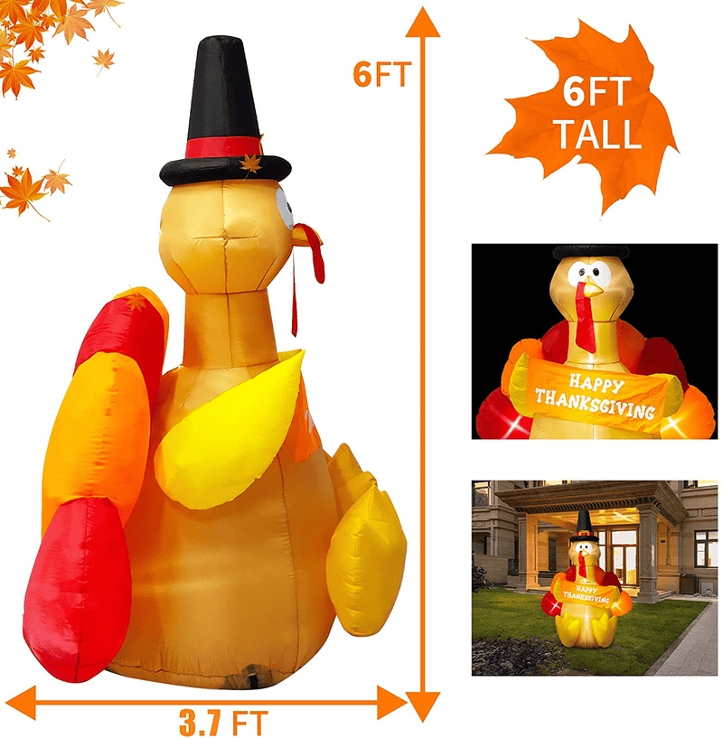 6 FT Thanksgiving Inflatables Outdoor Turkey, Blow Up Yard Decorations Clearance with LED Lights Built-in for Holiday/Yard/Garden/Party Home & Garden > Decor > Seasonal & Holiday Decorations& Garden > Decor > Seasonal & Holiday Decorations Chnaivy   