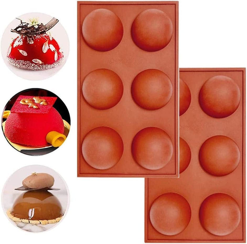 6 Holes Half round Shape Silicone Mold， for Chocolate, Cake, Jelly, Pudding, Handmade Soap,Half Ball Sphere Silicone Cake Mold (2Psc)