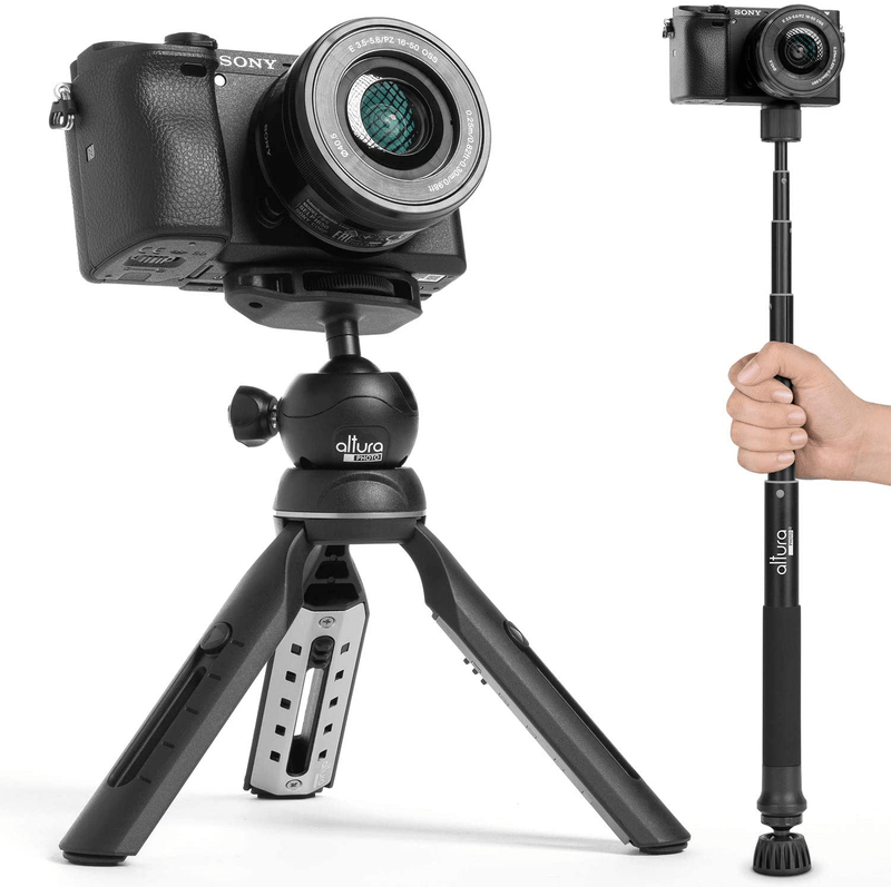 6 in 1 Monopod Tripod Kit by Altura Photo – 55” Telescoping Vlogging Tripod for Camera, Smartphone & GoPro Tripod, Camera Holder, Camera Stick with Pole & Base, 360 Ball Head and Carry Bag