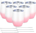 6 Pack 12Oz Stainless Steel Stemless Wine Tumbler Wine Glasses Set with Lid and Straws Set of 6 for Coffee, Wine, Cocktails, Ice Cream, Picnic Camping Party or Family Daily Use Home & Garden > Kitchen & Dining > Tableware > Drinkware Romantic Pink White  