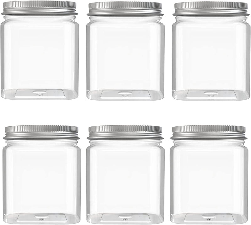 6 Pack 24 Oz Clear Plastic Jar, Refillable Kitchen Storage Containers, for Kitchen & Household, Aluminum Cap. Home & Garden > Decor > Decorative Jars MANSHU   