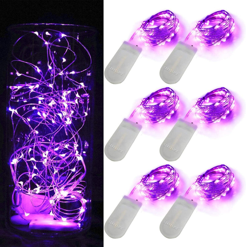 6 PACK 7Feet Starry String Lights Waterproof Fairy String Lights 20 Micro Starry Leds on Silvery Copper Wire CR2032 Batteries Included for Wedding Centerpiece Party Christmas Table Decor Warm White Home & Garden > Lighting > Light Ropes & Strings OakHaomie Purple 7ft 