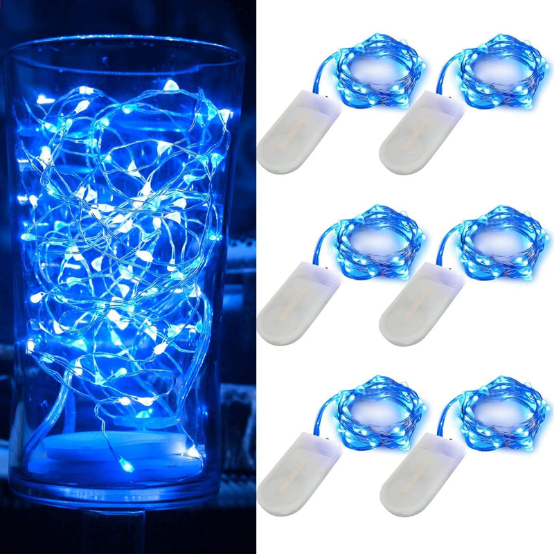 6 PACK 7Feet Starry String Lights Waterproof Fairy String Lights 20 Micro Starry Leds on Silvery Copper Wire CR2032 Batteries Included for Wedding Centerpiece Party Christmas Table Decor Warm White Home & Garden > Lighting > Light Ropes & Strings OakHaomie Blue 7ft 