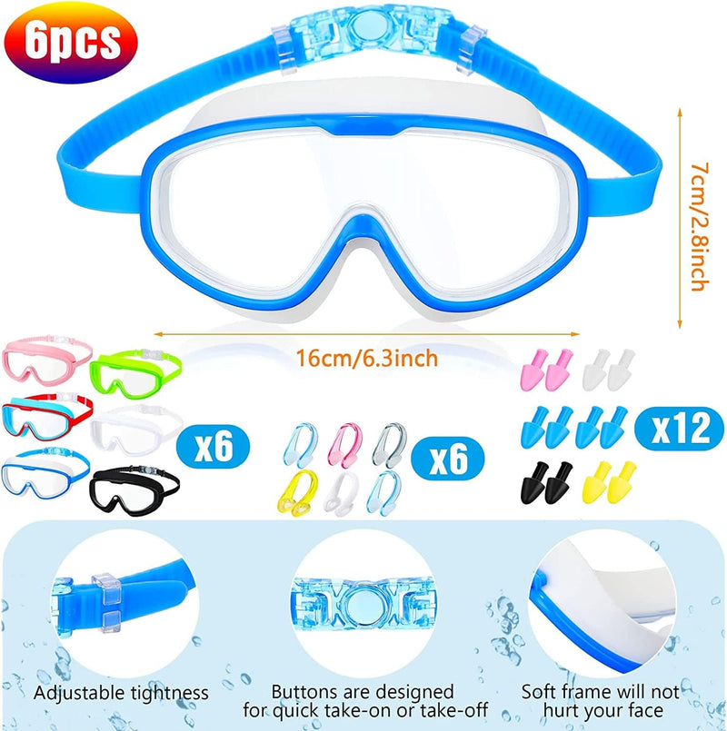 6 Pack Adult Swim Goggles Wide Vision Swim Goggles No Leaking Swimming Goggles Pool Swimming Glasses with Nose Clips Ear Plugs for Teen Men Women Youth Water Sports Sporting Goods > Outdoor Recreation > Boating & Water Sports > Swimming > Swim Goggles & Masks Konohan   