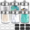 6 Pack Apothecary Jars Bathroom Vanity Organizer- Rustic Farmhouse Decor Storage Canister with Stainless Steel Lids- Qtip Dispenser Holder for Q-Tips,Cotton Swabs,Rounds,Ball,Flossers (Black) Home & Garden > Household Supplies > Storage & Organization Amolliar Brushed Nickel  