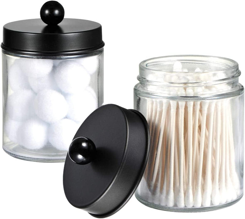 6 Pack Apothecary Jars Bathroom Vanity Organizer- Rustic Farmhouse Decor Storage Canister with Stainless Steel Lids- Qtip Dispenser Holder for Q-Tips,Cotton Swabs,Rounds,Ball,Flossers (Black) Home & Garden > Household Supplies > Storage & Organization Amolliar   