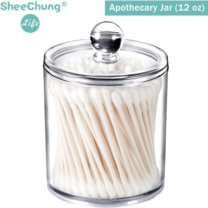 6 Pack of 12 Oz. Qtip Dispenser Apothecary Jars Bathroom with Labels - Qtip Holder Storage Canister Clear Plastic Acrylic Jar for Cotton Ball,Cotton Swab,Cotton Rounds,Floss Picks, Hair Clips (Clear) Home & Garden > Household Supplies > Storage & Organization SheeChung   