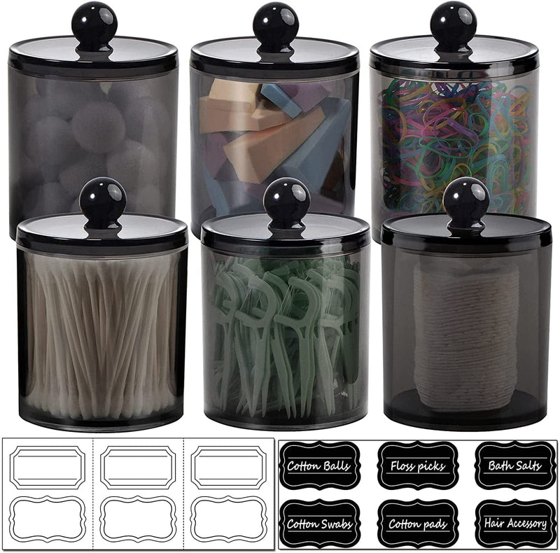 6 Pack of 12 Oz. Qtip Dispenser Apothecary Jars Bathroom with Labels - Qtip Holder Storage Canister Clear Plastic Acrylic Jar for Cotton Ball,Cotton Swab,Cotton Rounds,Floss Picks, Hair Clips (Clear) Home & Garden > Household Supplies > Storage & Organization SheeChung Black  