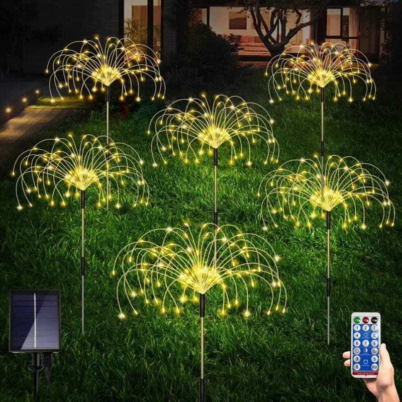6 Pack Outdoor Solar Garden Lights, Solar Firework Lights,120 LED Waterproof Solar Lamps Decorative, Fireworks Lamp, 8 Modes Landscape Lights with Remote for Pathway Backyard Walkway Patio(Cool White) Home & Garden > Lighting > Lamps Maleyt Warm White  