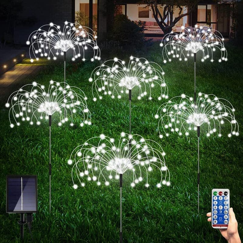 6 Pack Outdoor Solar Garden Lights, Solar Firework Lights,120 LED Waterproof Solar Lamps Decorative, Fireworks Lamp, 8 Modes Landscape Lights with Remote for Pathway Backyard Walkway Patio(Cool White) Home & Garden > Lighting > Lamps Maleyt Cool White  
