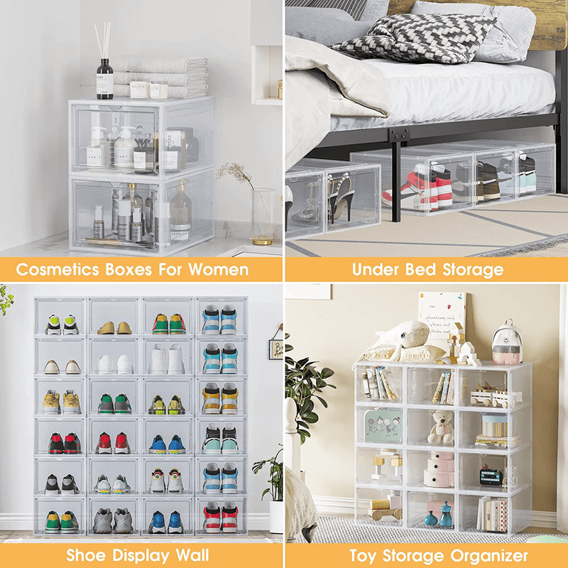 6 Pack Shoe Organizer, Clear Shoe Boxes Stackable Closet Organizers and Storage Containers Space Saving Plastic Storage Bins, Drop Front Sneaker Box Display Cases for Collectibles Room Organization Furniture > Cabinets & Storage > Armoires & Wardrobes Labonida   