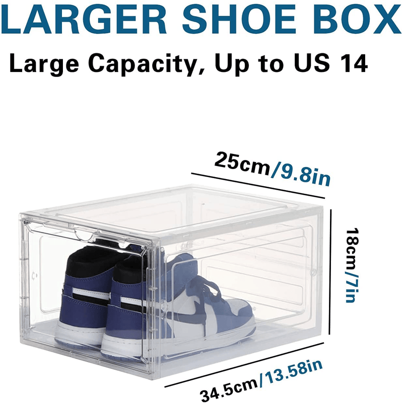 6 Pack Shoe Storage Box Stackable Shoe Storage Box, Easy Foldable Shoe Organizer Bins Space Saving Thicken Widen Shoe Container Fit up to US Size 14 Clear (6) Furniture > Cabinets & Storage > Armoires & Wardrobes MMBABY   