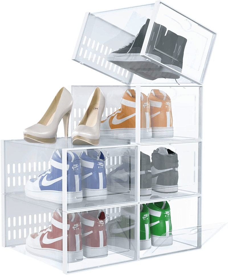 6 Pack Shoe Storage Boxes, Clear Plastic Stackable Shoe Box with Lids, Shoe Organizer Storage Bins, Drop Front Shoe Storage with Clear Door, Sneaker Storage Fit up to US Size 9 Furniture > Cabinets & Storage > Armoires & Wardrobes Ordenado   
