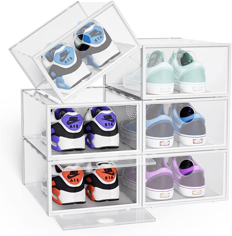 6 Pack Shoe Storage Boxes, Clear Stackable Plastic Storage Containers, Sneaker Shoe Organizer Bins Drop Front Shoes Holder for Closet Furniture > Cabinets & Storage > Armoires & Wardrobes Kxuhivc   