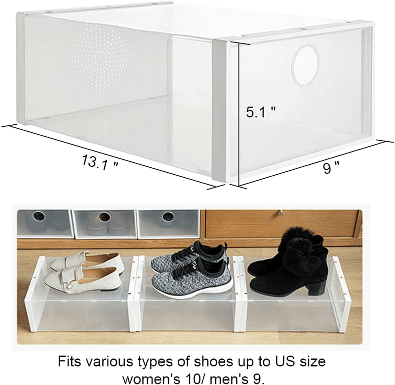 6 Pack Shoe Storage Boxes, Clear Stackable Plastic Storage Containers, Sneaker Shoe Organizer Bins Drop Front Shoes Holder for Closet Furniture > Cabinets & Storage > Armoires & Wardrobes Kxuhivc   