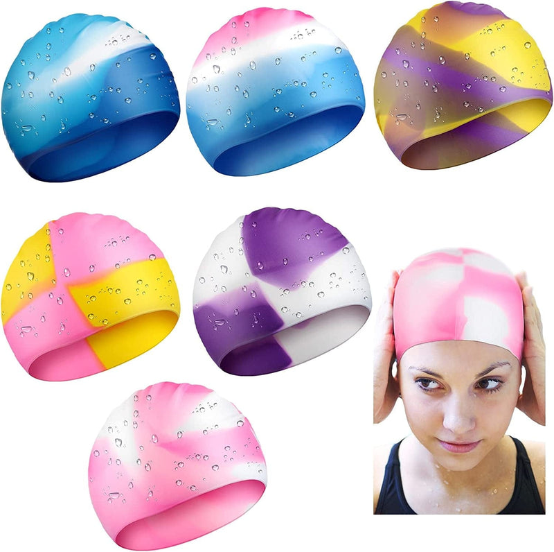 6 Pack Silicone Swim Caps for Women Swimming Cap for Men Long Hair Pool Swimming Hat Bathing Cap Multi Color Waterproof Bathing Cap for Girls Youths Kids Sporting Goods > Outdoor Recreation > Boating & Water Sports > Swimming > Swim Caps Zhanmai   