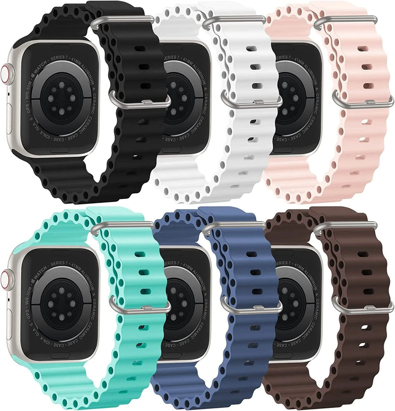 [6 Packs] Ocean Sport Band Compatible with Apple Watch Band 49Mm 45Mm 44Mm 42Mm 41Mm 40Mm 38Mm Women Men,Adjustable Smart Watch Strap Band Replacement Strap for Iwatch Ultra Series 8 7 6 5 4 3 2 1 SE