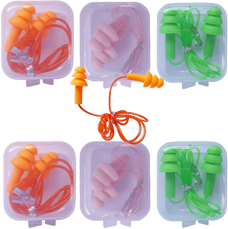 6 Pair Reusable Silicone Ear Plugs, Waterproof, Ultra Comfortable Noise Reduction Earplugs for Sleeping, Swimming, Concerts and Airplanes